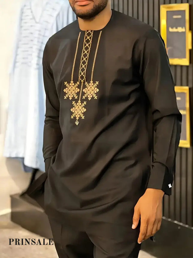 African Dashiki Men’s Suit Long Sleeve Top Round Neck T-Shirts