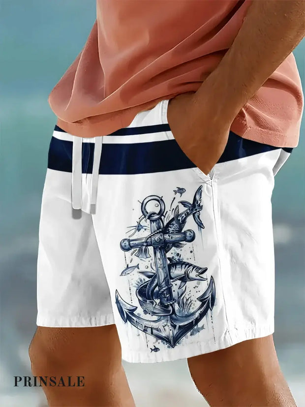 Anchor Nautical Coastal Art Print Shorts