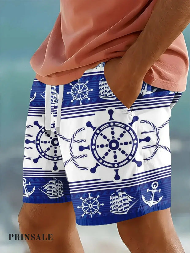 Anchor Nautical Coastal Art Print Shorts