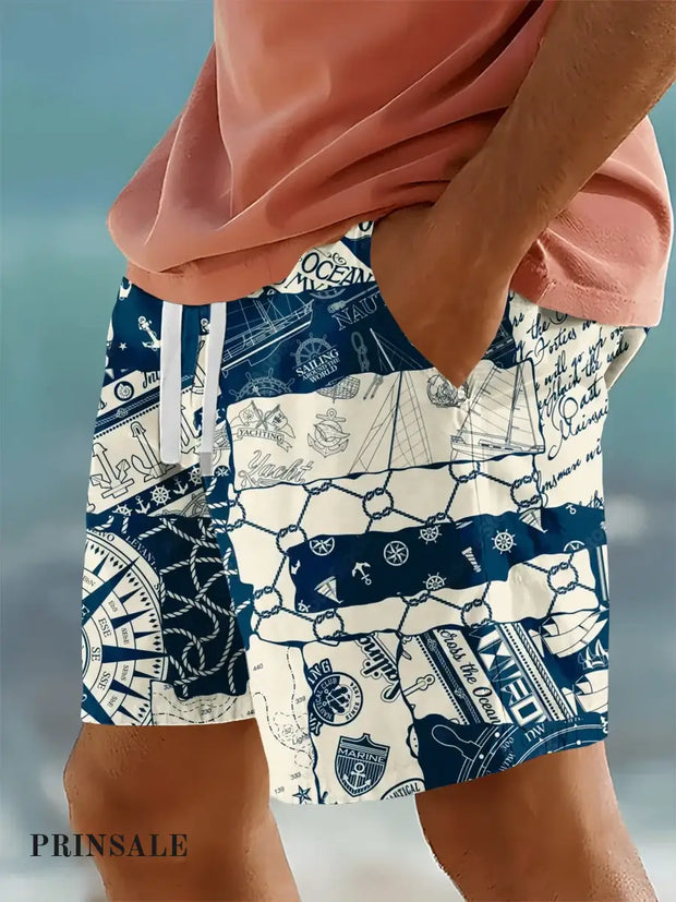 Anchor Nautical Coastal Art Print Shorts