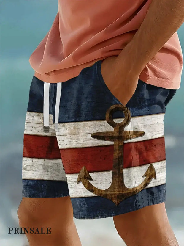 Anchor Nautical Coastal Art Print Shorts