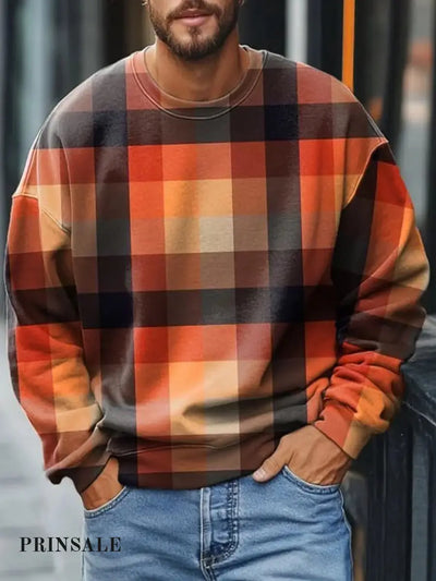 Casual Retro Plaid Art Pront Sweatshirt