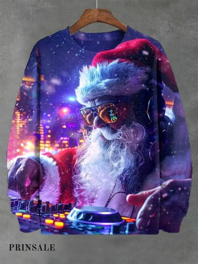 Christmas Santa Claus Dj Vinyl Record Music Print Casual Sweatshirt