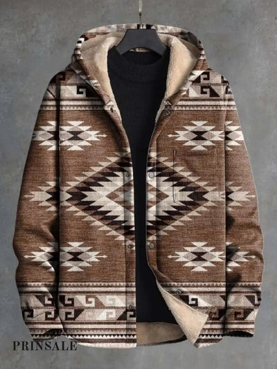 Color Ethnic Western Geometric Totem Print Waffle Plush Thick Long-Sleeved Hooded Coat T-Shirts