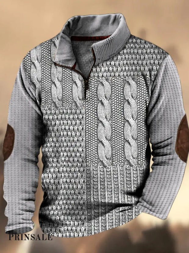 Cowboy Texture Pattern Printed Western Village Hunting Logo Zipper V-Neck Outdoor Thick Sweatshirt