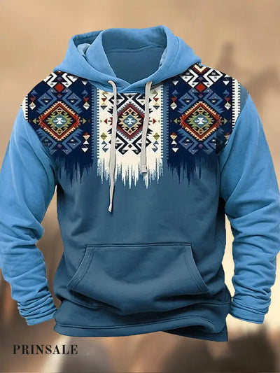 Cowboy Western Village Pattern Printed Crew-Neck Comfortable Cotton Blend Long-Sleeved Hooded