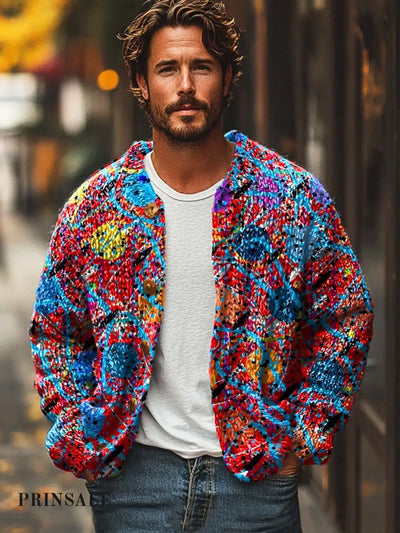 Gentleman Abstract Color Entwined Art Print Sweater Cardigan Flower Color / S