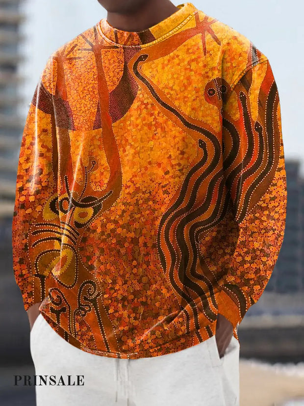 Gentleman Casual Tribal Ethnic Art Printed Crew Neck Pullover Colorful / S