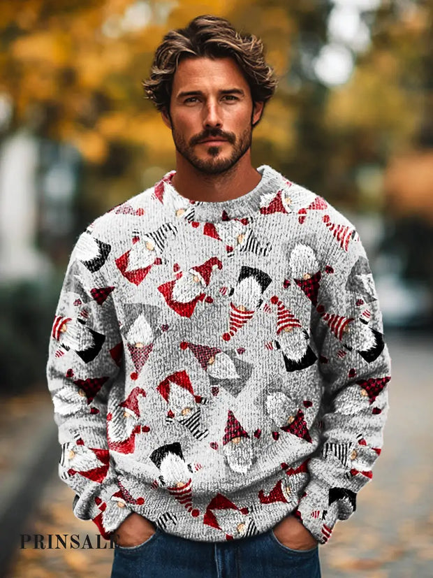 Gentleman Christmas Abstract Santa Claus Art Print Crew Neck Sweater Colorful / S