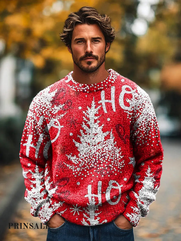 Gentleman Christmas Letter Tree Art Print Crew Neck Sweater Colorful / S