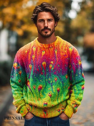 Gentleman Fashion Abstract Color Gradient Art Print Crewneck Sweater Flower / S