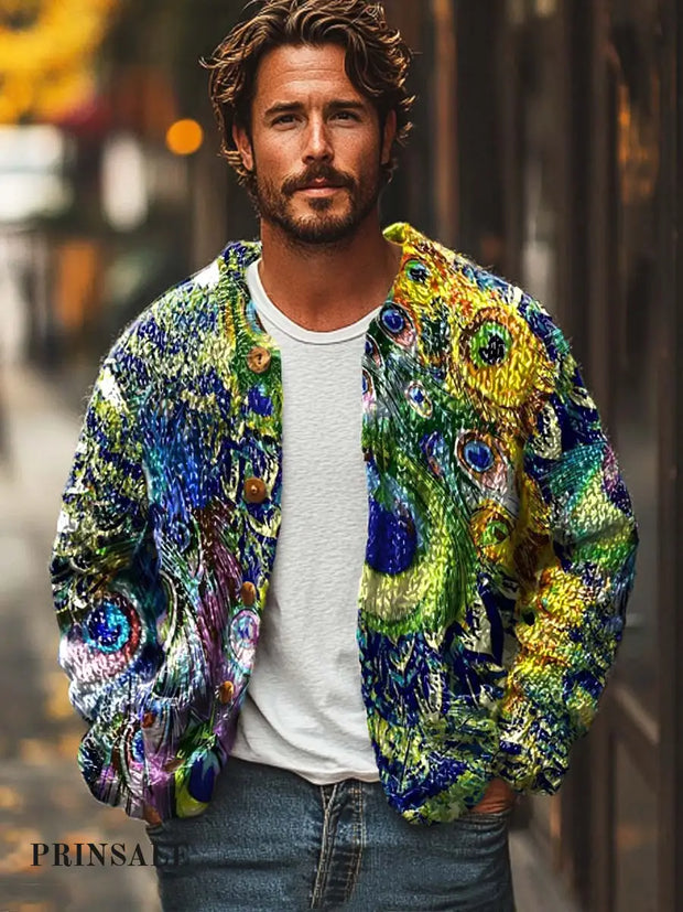 Gentleman Malachite Fashion Print Sweater Cardigan Colorful / S