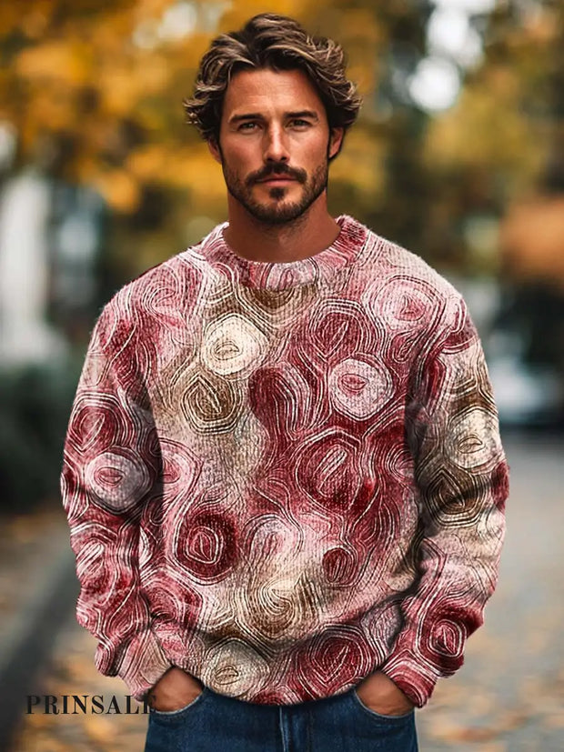 Gentleman Red Smudge Swirl Print Crewneck Base Sweater Flower Color / S