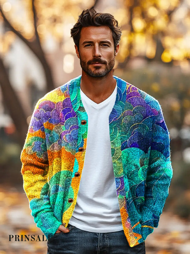 Gentleman Vintage Geometric Cloud Art Print Cardigan Sweater