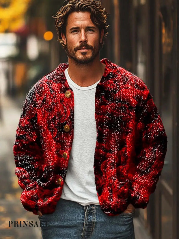 Gentleman Warm Fashion Personality Print Sweater Cardigan Colorful / S