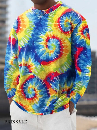 Gentleman’s Casual Colorful Tie-Dye Art Print Crew Neck Pullover Shirt / S