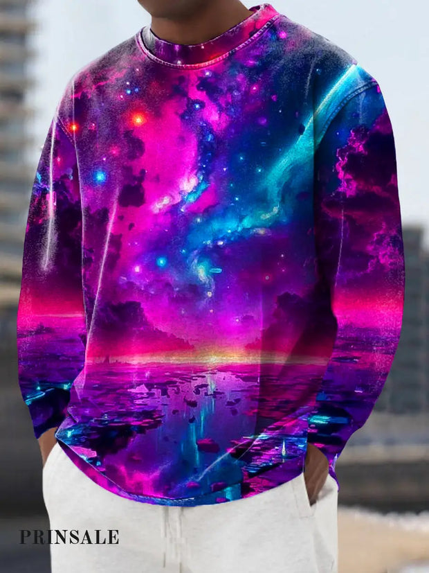 Gentleman’s Casual Neon Star Art Print Crew Neck Pullover Hoodie Colorful / S