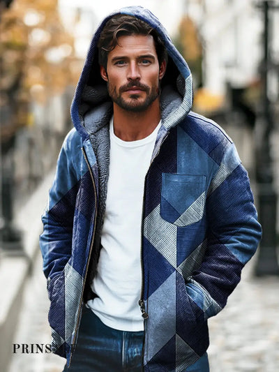 Gentleman’s Gradient Color Block Print Plush Thickened Hooded Cardigan Jacket Colorful / S