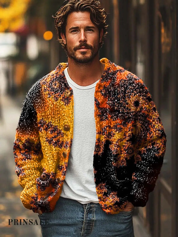 Gentleman’s Trend Fashion Art Print Sweater Cardigan Colorful / S