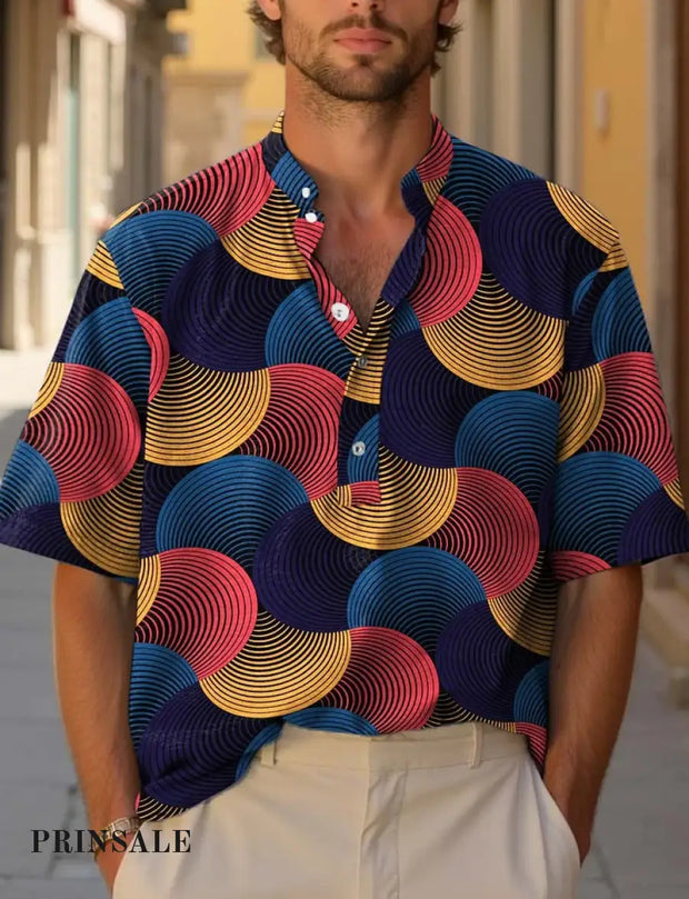 Line Combination Fan-Shaped Decorative Pattern Casual Shirt