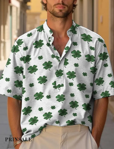 Lucky Four-Leaf Clover Decorative Pattern Casual Shirt