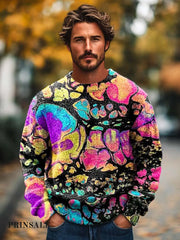 Men’s Abstract Art Print Long-Sleeved Crewneck Sweater Flower Color / 2Xl