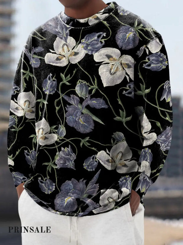 Men’s Butterfly Orchid Cotton Summer Casual Beach Shirt Short Sleeve Black / S