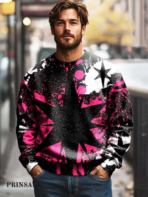 Men’s Casual Abstract Geometric Graffiti Retro Print Cotton Crew Neck Sweatshirt Colorful / S