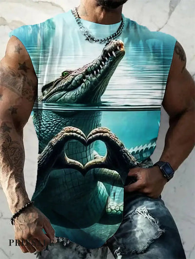 Men’s Casual Animal Crocodile Fun Art Print Crew Neck Tank Top Colorful / S