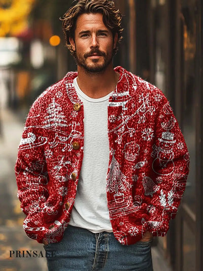 Men’s Christmas Cute Print Sweater Cardigan Flower Color / S