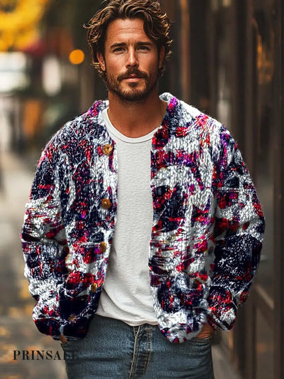 Men’s Classic Fashion Handsome Digital Print Casual Loose Sweater Cardigan Jacket Flower Color / S