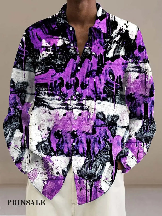 Men’s Classic Fashion Versatile Digitally Printed Long-Sleeved Shirt Flower Color / S