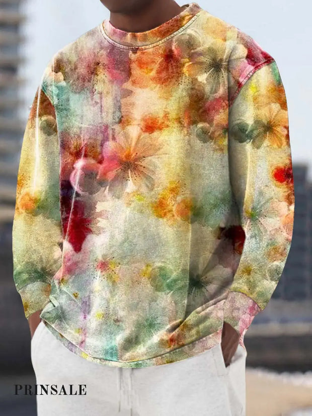 Men’s Classic Floral Print Stylish Casual Crewneck Sweatshirt With Long Sleeves Flower Color / S