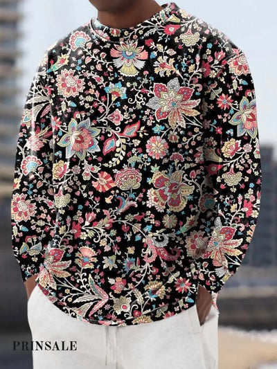 Men’s Classic Flower Fashion Digital Print Round Neck Long Sleeve Sweatshirt Color / S