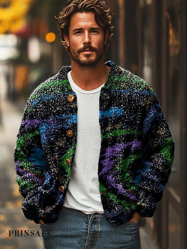 Men’s Classic Handsome Versatile Fashionable Loose Long-Sleeved Sweater Cardigan Jacket Flower