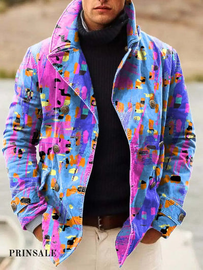 Men’s Colorful Abstract Art Print Loose Jacket Flower Color / S