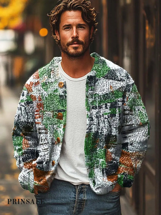 Men’s Colorful Graffiti Fashion Digital Print Sweater Cardigan Jacket Flower Color / S