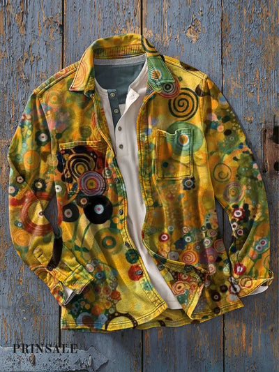 Men’s Colorful Klimt Style Collection Circle Art Print Casual Long Sleeve Shirt