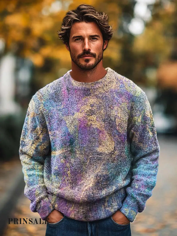 Men’s Crewneck Sweater In Classic Color Smudge Print Flower Color / S