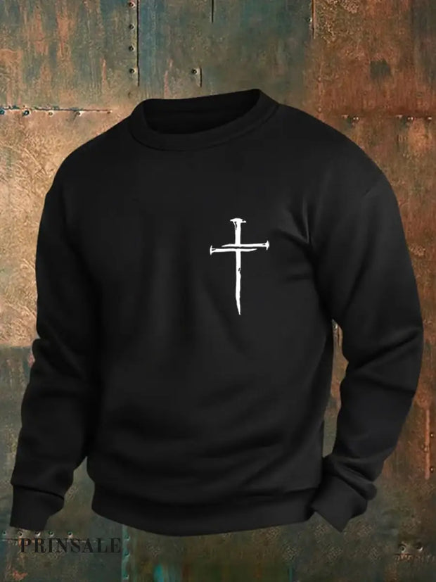 Men’s Cross Faith Christian Casual Sweatshirt Black / S