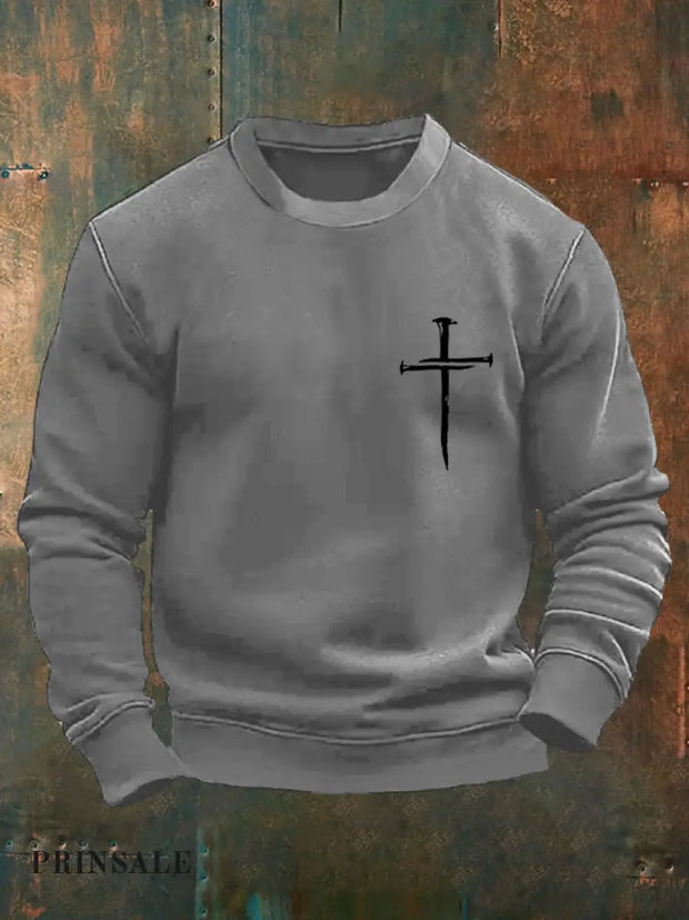 Men’s Cross Faith Christian Casual Sweatshirt Gray / S