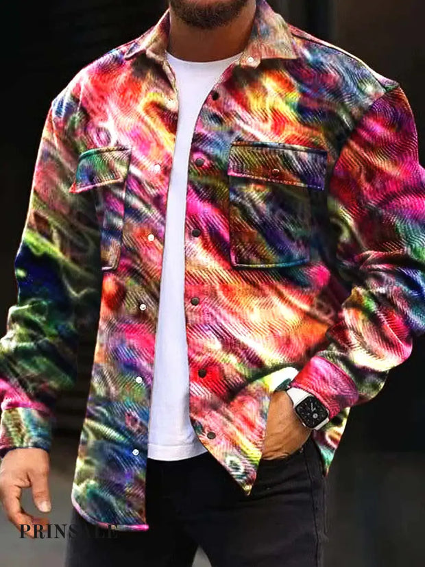 Men’s Fashion Abstract Dazzle Art Texture Printed Cardigan Coat Flower Color / S