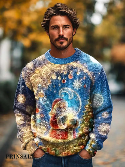 Men’s Fashion Christmas Day Vibe Art Print Long Sleeve Crew Neck Sweater Flower Color / S