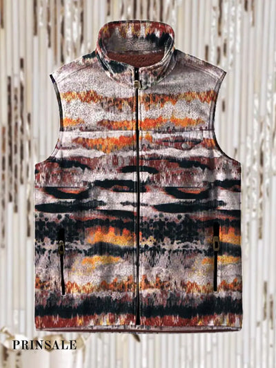 Men’s Fashion Irregular Textured Art Printed Flannel Vest Flower Color / S