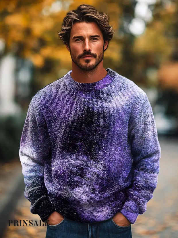 Men’s Fashion Smudge Trend Print Long-Sleeved Crewneck Sweater Flower Color / S