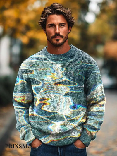 Men’s Fashion Trend Colorful Flare Art Print Crewneck Sweater Flower Color / S