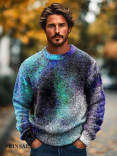 Men’s Fashion Trend Print Long-Sleeved Crewneck Sweater Flower Color / S