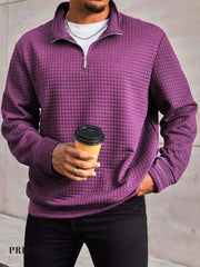 Men’s Fashion Trend Solid Color Waffle Zipper Neckline Long Sleeve Sweatshirt Purple / S