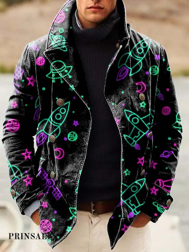 Men’s Galaxy Abstract Print Double-Breasted Jacket Flower Color / S