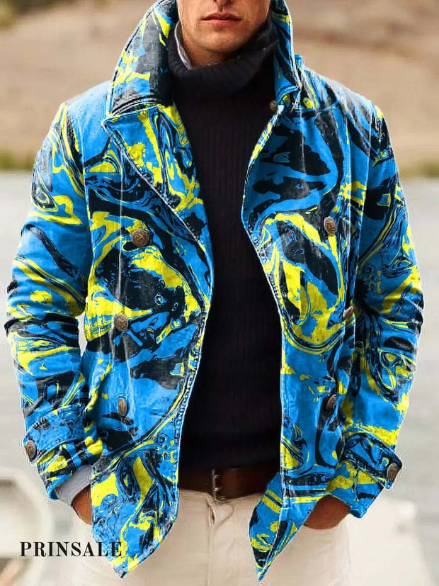 Men’s High Abstract Fashion Versatile Digital Print Double-Breasted Jacket Flower Color / S